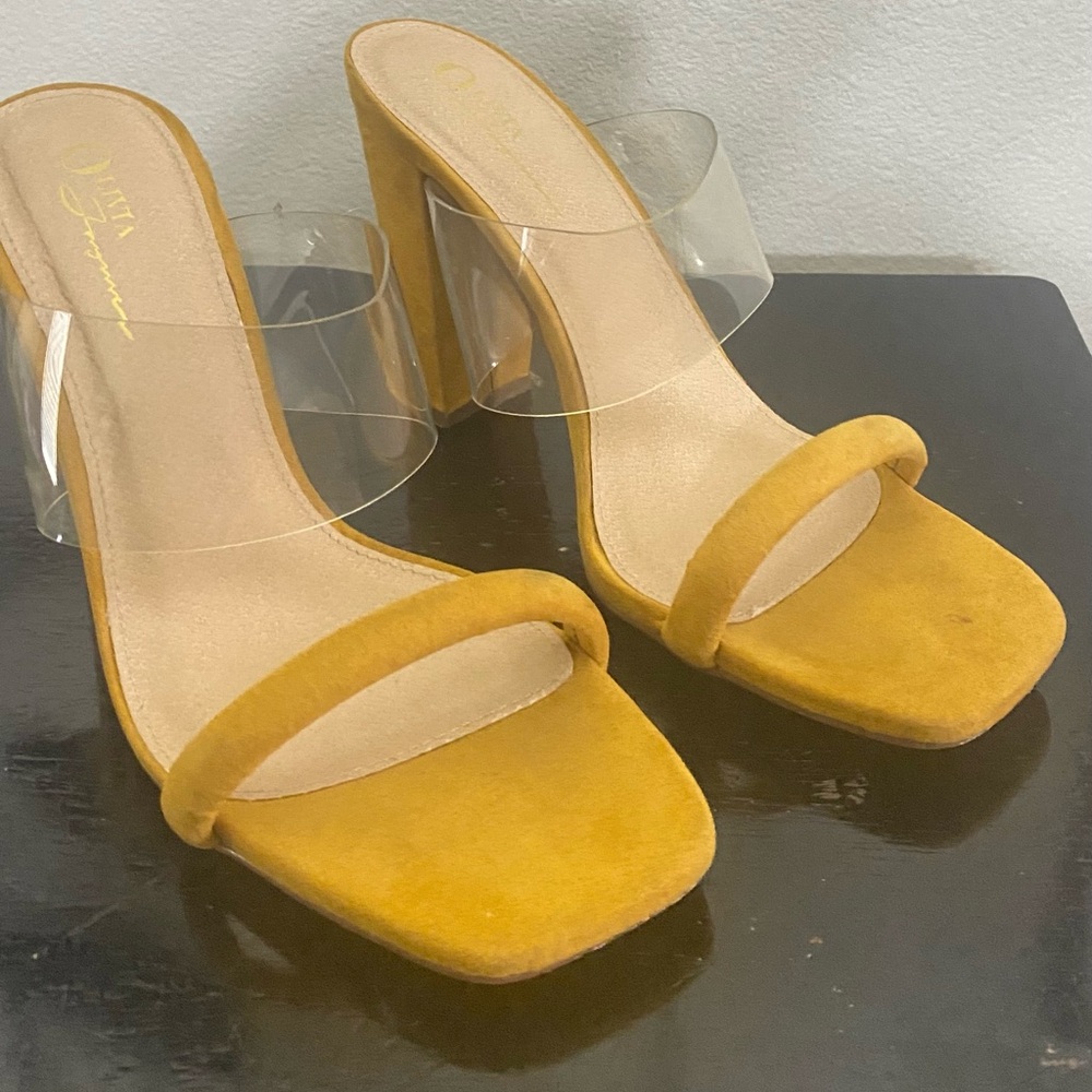 Suede Block Heels with Clear Strap